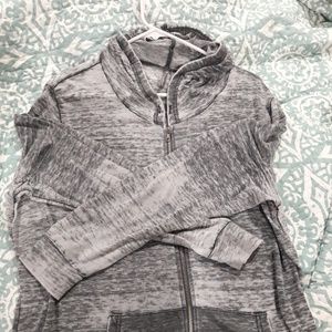 Tunic length zip up hoodie jacket distressed black
